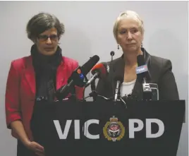  ?? CP PHOTO ?? Victoria Mayor Lisa Helpsand Esquimalt Mayor Barb Desjardins provide an update on issues related to Chief Const. Frank Elsner during a press conference at the Victoria Police Department in Victoria on Friday.