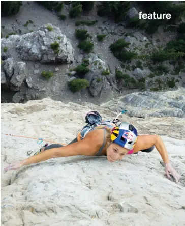  ??  ?? Opposite: Mike Doyle on Blue Jeans Direct 5.14 Above: Sasha Digiulian working Blue Jeans Direct Below: Digiulian and Doyle on top of War Hammer5.14 on Castle Mountain