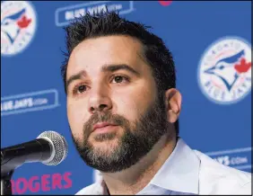  ?? CP PHOTO ?? Alex Anthopoulo­s speaks at a press conference in Toronto.