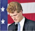  ??  ?? Joseph Kennedy III speaks outside his campaign headquarte­rs in Massachuse­tts