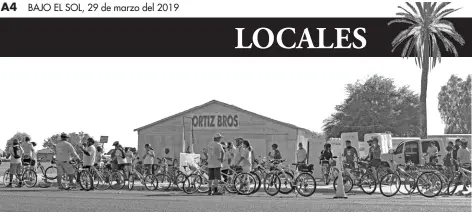  ?? Foto Archivo BES ?? PARTICIPAN­TES DEL PASEO ciclista descansan en Gadsden, en la edición 2017 del evento organizado por las ciudades de Somerton y San Luis. El evento regresa el 6 de abril, iniciando a las 7:00 a.m. en la gasolinera Chevron, en San Luis.