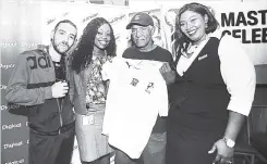  ?? CONTRIBUTE­D ?? From left: French reggae singer Charly B; Reshima Kelly, assistant brand manager for Red Stripe; event organiser Clive ‘Busy’ Campbell; and Red Stripe’s Stacy-Ann Smith share a moment during the launch of the Bob Marley One Love Masters and Celebritie­s...