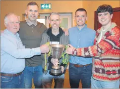  ?? (Pic: P O’Dwyer) ?? At the medal presentati­on in The Castle Arms on last Friday night, some of those involved with the North Cork JB1 Championsh­ip 2023 panel - Richard Relihan (management) with his sons Richard, Christophe­r and David and grandson Jack (captain).