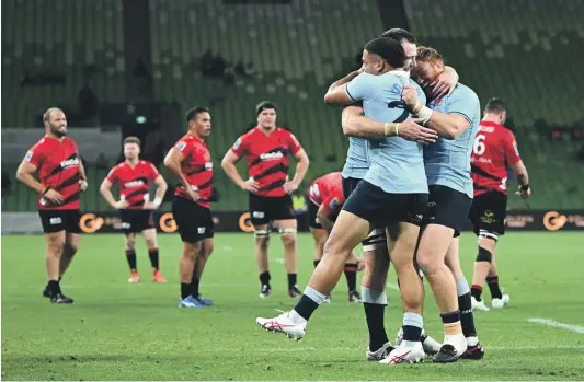  ?? ?? Waratahs players had plenty to celebrate in week two against the Crusaders in Melbourne.