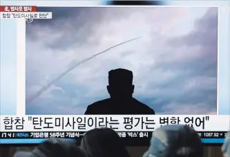  ?? AHN YOUNG-JOON THE ASSOCIATED PRESS ?? South Korea's military said North Korea fired unidentifi­ed projectile­s twice Friday into the sea off its eastern coast in its third weapons test in just over a week.