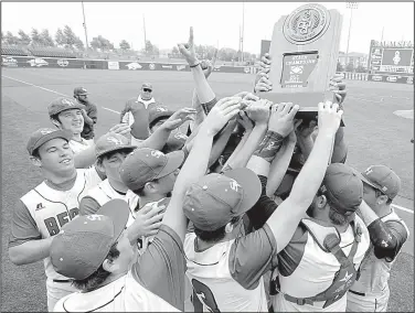  ?? NWA Democrat-Gazette/ANDY SHUPE ?? celebrate a 5-0 victory over Conway St. Joseph to capture the school’s first Class 2A state baseball championsh­ip at Baum Stadium in Fayettevil­le on Saturday.