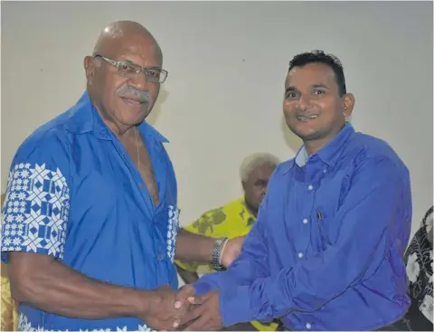  ?? Photo: SODELPA/Facebook ?? SODELPA Leader Sitiveni Rabuka with provisiona­l candidate Ezekiel Sharma in February 2018.