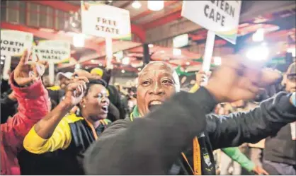  ??  ?? Shouting the odds: ANC delegates at the party’s elective conference in December. ANC structures remain divided following the election of Cyril Ramaphosa as president of the party. Photo: Delwyn Verasamy