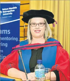  ?? Picture: EUGENE COETZEE ?? NEW STATUS: Associate business management professor Dr Chantal Rootman delivers her inaugural lecture at Nelson Mandela University’s north campus