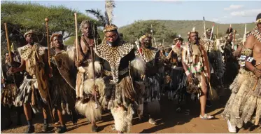  ??  ?? REGIMENTS paying their last respect to the late Queen Mantfombi Dlamini Zulu at Khangelama­nkengane Royal House in Nongoma, KZN on May 06, 2021. |