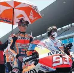  ??  ?? Marc Márquez, concentrad­o, ayer en la parrilla del GP de Portugal.