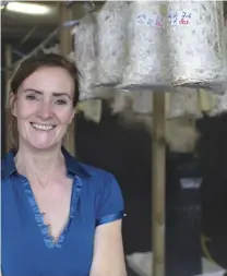  ??  ?? Annelies Goedbloed founded HaagseZwam, a company that grows oyster mushrooms on spent coffee grounds in the Netherland­s (pictured here in her grow room, which was recently harvested).