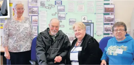  ??  ?? Success Blairgowri­e Genealogy Centre volunteers, from left, Gillian Lappin, visitor Ken Parnham, coodinator Wilma Philip and volunteer Annette Stewart