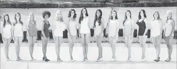  ??  ?? Miss University of Arkansas contestant­s pose in Fayettevil­le in April 1973. Pictured (from left) are Trudy English, Miss University of Arkansas 1973; Shelly Fischer; Jan Hudson; Carolyn Rhodes; Patty Culpepper; Kathy Blakely; Britt Crews; Patsy Bolin; Jan Pettigrew; Jan Wallace; Dawn Winter; Kathy Dye; and Susie Robinson. (Shiloh Museum of Ozark History / Springdale News Collection (S-98-31-992))