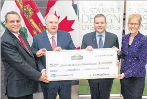  ?? SUBMITTED PHOTO ?? UPEI President Alaa Abd-El-Aziz; Robert K. Irving, President of Cavendish Farms; Ron Clow, General Manager, Cavendish Farms; and Myrtle Jenkins-Smith, Executive Director, UPEI Developmen­t and Alumni Engagement gathered recently to announce a $2 million...