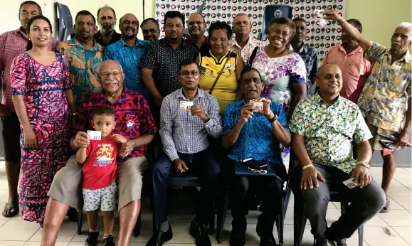  ?? Photo: Shratika Naidu ?? The People’s Alliance leader Sitiveni Rabuka (seated left) next to National Federation Party leader Biman Prasad during their joint meeting at Labasa Civic Centre on November 30, 2022.