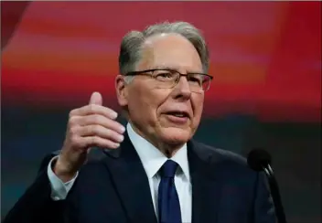  ??  ?? in this April 27 file photo, national rifle Associatio­n Executive Vice President Wayne LaPierre speaks at the nrA Annual Meeting of Members in indianapol­is. AP Photo/MIchAel conroy