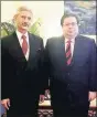  ??  ?? Foreign Secretary S Jaishankar with Dean of Diplomatic Corps Frank Hans Dannenberg Castellano­s on Thursday.