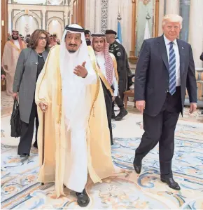  ?? SAUDI PRESS AGENCY VIA EUROPEAN PRESS AGENCY ?? King Salman bin Abdulaziz al-Saud of Saudi Arabia and U.S. President Donald J. Trump attend the opening session of the Gulf Cooperatio­n Council summit, in Riyadh, Saudi Arabia, Sunday.