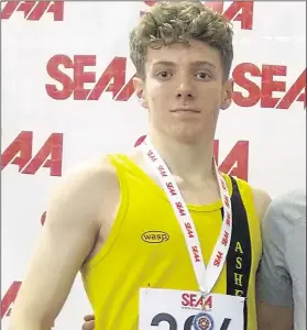  ??  ?? Ashford AC’s Kristian Samwell-Nash won a silver medal in the 400m at the Southern England Indoor U15/ U17 Championsh­ips
