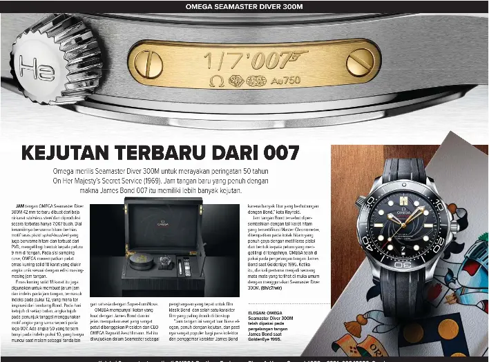  ??  ?? ELEGAN: OMEGA Seamaster Diver 300M telah dipakai pada pergelanga­n tangan James Bond saat GoldenEye 1995.