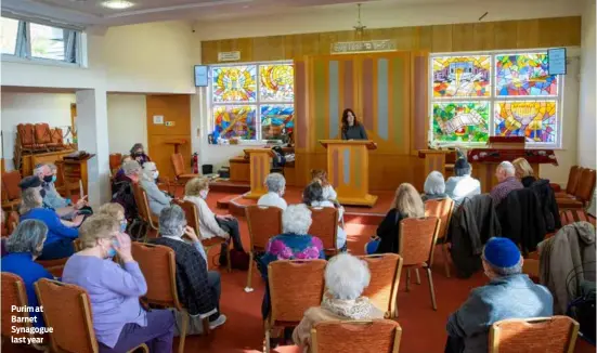  ?? ?? Purim at Barnet Synagogue last year