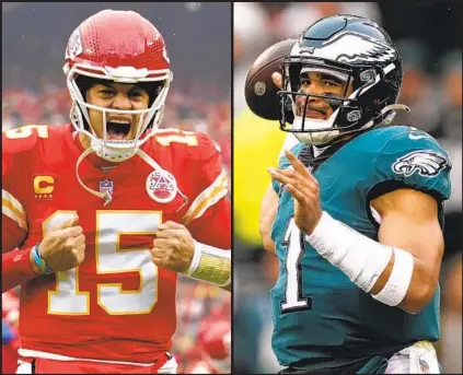  ?? ED ZURGA AP MATT SLOCUM AP ?? Chiefs QB Patrick Mahomes (left) will be looking for a second title while Eagles’ Jalen Hurts seeks to be fourth Black QB to win a ring.