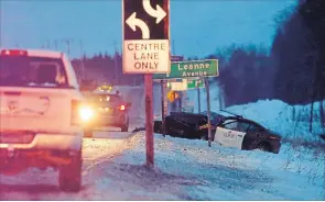  ?? CLIFFORD SKARSTEDT EXAMINER ?? Highway 7 was closed for 12 hours for an SIU investigat­ion at Providence Line east of city after a two-vehicle collision between a Peterborou­gh County OPP cruiser and a car on Feb. 6.