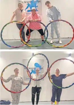  ?? ?? Members of Venus Gym in Johnstone did a workout in 80s gear or pyjamas to raise cash for Loom Walk in Kilbarchan