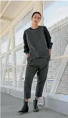  ??  ?? Here at home, Wellington designer Bron Eichbaum creates slouchy, comfortabl­e garments with a playful androgyny.