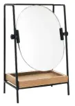 ??  ?? Turn a console or desk into a dressing table with the addition of the Sainsbury’s Homewooden mirror with tray (H30cm), £15
