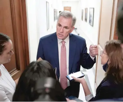  ?? PATRICK SEMANSKY/AP ?? House Minority Leader Kevin McCarthy, R-Calif., speaks Friday on Capitol Hill in Washington, D.C.