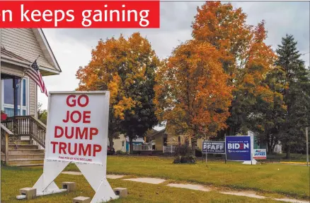  ?? Photo: Nampa/AFP ?? Election fever… Signs for US Democratic presidenti­al candidate Joe Biden are seen outside a home in Coon Valle, Wisconsin.