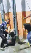  ??  ?? CCTV footage that surfaced on Monday shows people beating up the man with sticks.