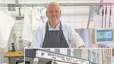  ?? ?? Butcher Dave Mccaffrey says business at Watson, Neal & Sons in Cheriton high street is booming as more people shop locally following the Covid 19 pandemic