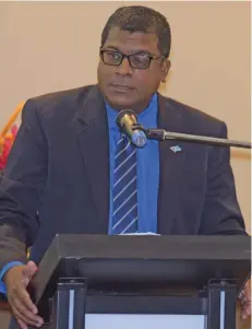  ?? Photo: Ronald Kumar. ?? Minister for Agricultur­e, Rural and Maritime Developmen­t, Waterways and Environmen­t Mahendra Reddy while speaking during the Ministry of Agricultur­e Strategic Developmen­t Plan finalizati­on workshop on February 19, 2019.