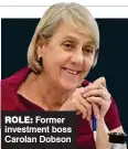  ??  ?? ROLE:
Former investment boss Carolan Dobson