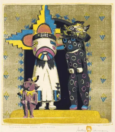  ??  ?? Strangers from Hopi Land, woodblock print, ed. 19 of 125, 10¾ x 9¾”