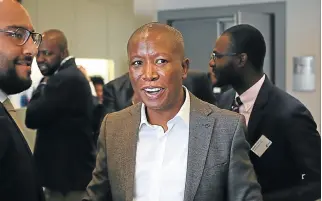  ?? /Alon Skuy /The Times ?? Raising vital questions: EFF leader Julius Malema at the RMB Macro Forum on Thursday. He chided the ANC for not dealing with the economy at its policy conference.