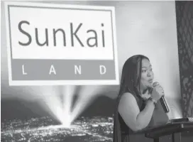  ??  ?? SunKai Land Inc., sales and marketing manager Cathy Relosa-Palmero said the company is bullish of Cebu’s real estate and tourism sectors and the good performanc­e of its flagship project prompted the company to pursue more projects.