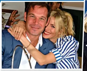  ?? ?? HAPPY TO BE HOME: Sienna Miller with hotel tycoon Archie Keswick at Wimbledon this summer and, left and right, at London’s River Cafe last week