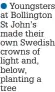  ??  ?? Youngsters at Bollington St John’s made their own Swedish crowns of light and, below, planting a tree