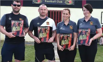  ??  ?? Laytown United chairperso­n Andrew Lennon, Director of Football David Conroy, PRO Nicola Crowe and Treasurer Lorraine McGillivar­y