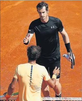  ?? SEBASTIEN NOGIER / EFE ?? Nadal y Murray se saludan tras su semifinal, ayer en Montecarlo