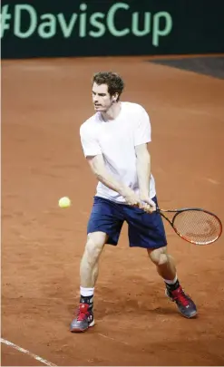  ??  ?? GENT: Great Britain’s Andy Murray practices during a training session two days ahead of the Davis Cup World Group tennis final between Belgium and Great Britain, yesterday, at Flanders Expo in Gent.