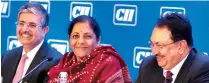  ?? PHOTO: DALIP KUMAR ?? FM Nirmala Sitharaman flanked by CII President Vikram Kirloskar (right) and CII President-designate Uday Kotak, in New Delhi