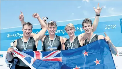  ?? Photo / Rowing New Zealand ?? Hawke’s Bay’s Tom Mackintosh (second from right) with (from left) Thomas Russel, Matt MacDonald and Daniel Williamson.