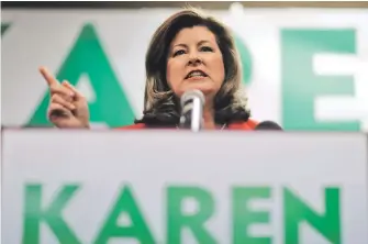  ?? AP FILE PHOTO ?? ALL POLITICS IS NATIONAL: GOP candidate for Georgia’s 6th District seat, Karen Handel, will face off against Democratic rival Jon Ossoff today.