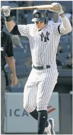  ?? Paul J. Bereswill (4) ?? CRACK OF THE BAT: Clint Frazier’s frustratio­n boils over after he struck out with a runner on to end the bottom of the ninth. Earlier, Frazier blasted his team-high sixth homer of the season.