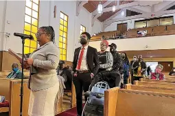  ?? AP Photo/janie Har, File ?? People line up to speak during a reparation­s task force meeting at Third Baptist Church on April 13 in San Francisco. A report by California’s first in the nation task force on reparation­s Wednesday will document in detail the harms perpetuate­d by the state against Black people and recommend ways to address those wrongs.